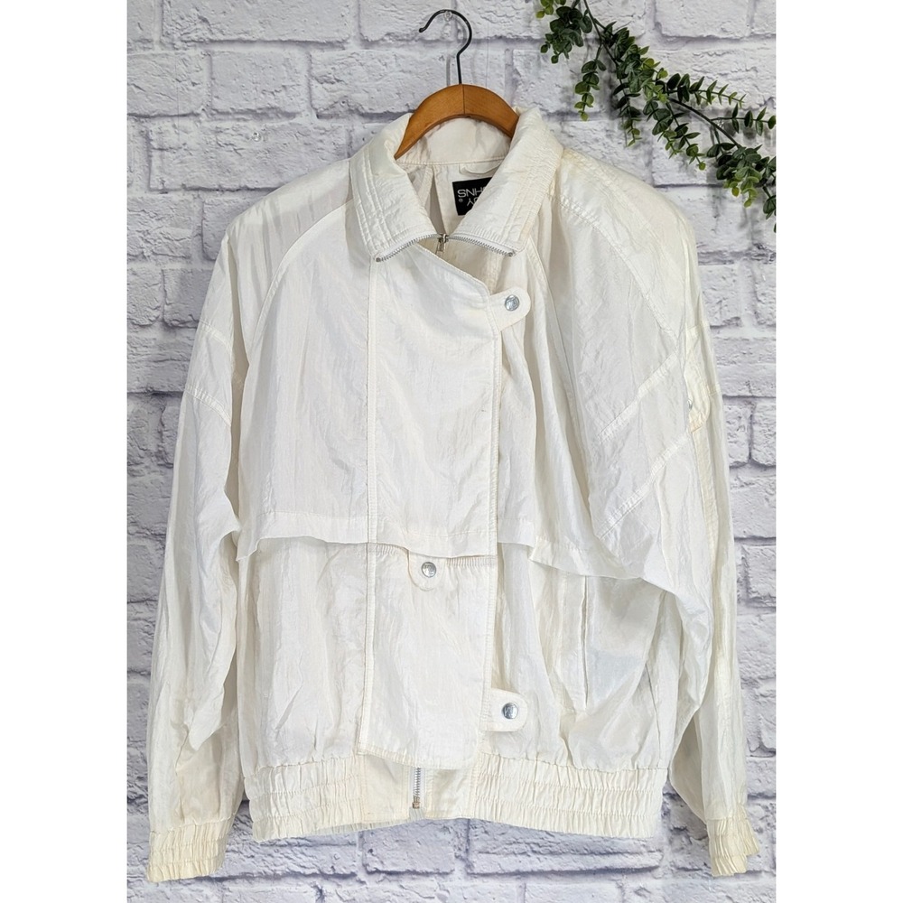SHOULDER PADS!😍Vntg Kaotic by Andy Johns Windbreaker Jacket M White Nylon Retro